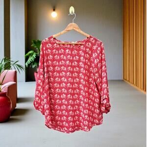 Pixley Red Elephant Pullover Blouse M